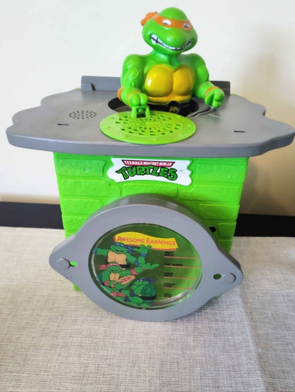 Rare 1991 working tmnt Michelangelo thinkaway toys talking coin holder